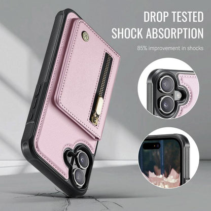 For iPhone 17 JEEHOOD J12 Exquisite RFID MagSafe Zipper Card Bag Phone Case(Pink) by JEEHOOD