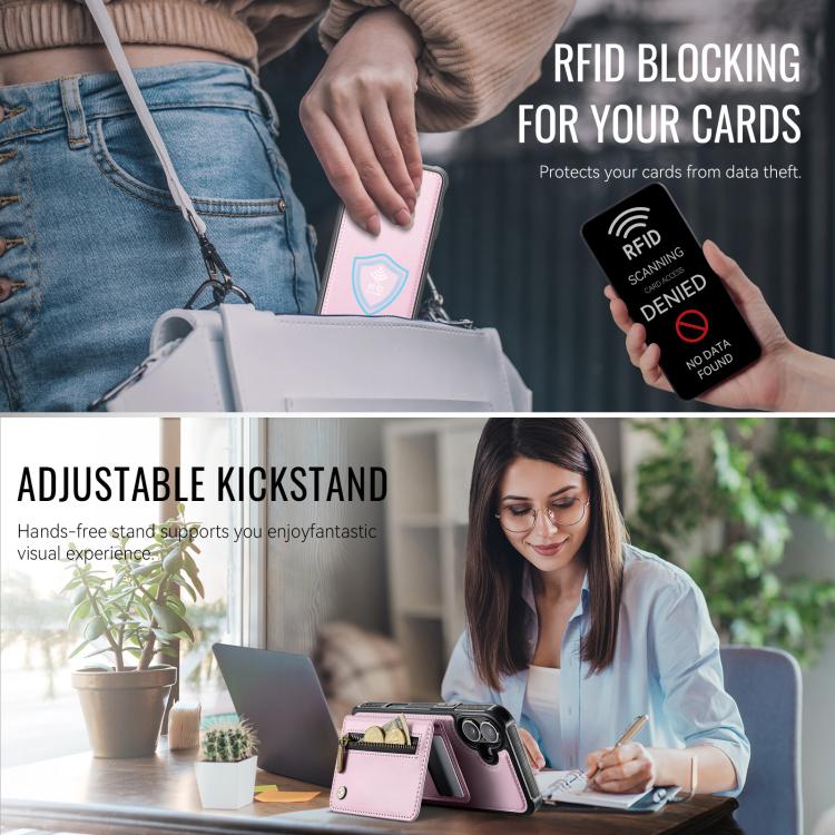 For iPhone 17 JEEHOOD J12 Exquisite RFID MagSafe Zipper Card Bag Phone Case(Pink) by JEEHOOD