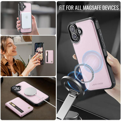 For iPhone 17 JEEHOOD J12 Exquisite RFID MagSafe Zipper Card Bag Phone Case(Pink) by JEEHOOD