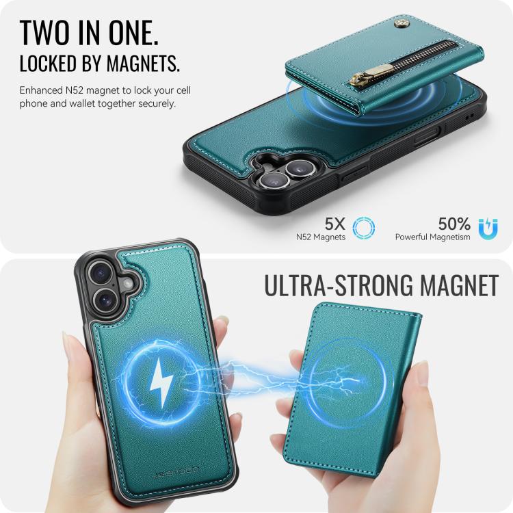 For iPhone 17 JEEHOOD J12 Exquisite RFID MagSafe Zipper Card Bag Phone Case(Green) by JEEHOOD