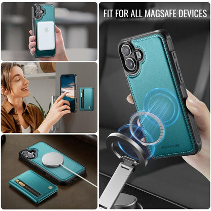 For iPhone 17 JEEHOOD J12 Exquisite RFID MagSafe Zipper Card Bag Phone Case(Green) by JEEHOOD