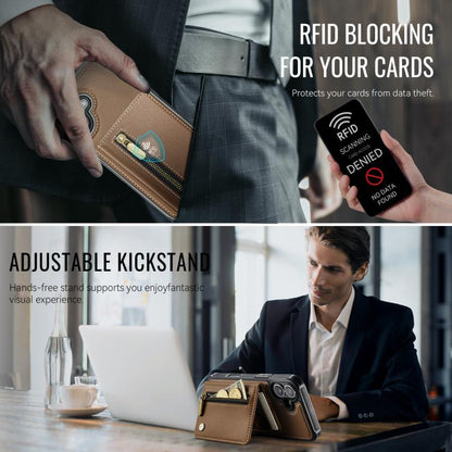 For iPhone 17 JEEHOOD J12 Exquisite RFID MagSafe Zipper Card Bag Phone Case(Brown) by JEEHOOD