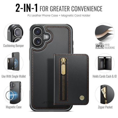 For iPhone 17 JEEHOOD J12 Exquisite RFID MagSafe Zipper Card Bag Phone Case(Black) by JEEHOOD