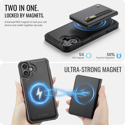 For iPhone 17 JEEHOOD J12 Exquisite RFID MagSafe Zipper Card Bag Phone Case(Black) by JEEHOOD