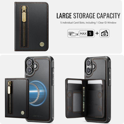 For iPhone 17 JEEHOOD J12 Exquisite RFID MagSafe Zipper Card Bag Phone Case(Black) by JEEHOOD