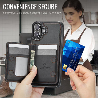 For iPhone 17 JEEHOOD J12 Exquisite RFID MagSafe Zipper Card Bag Phone Case(Black) by JEEHOOD