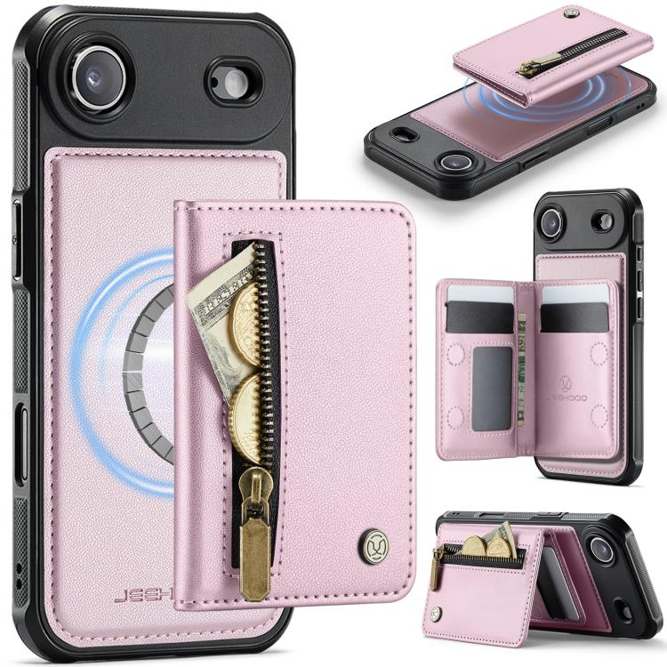 For iPhone Air JEEHOOD J12 Exquisite RFID MagSafe Zipper Card Bag Phone Case(Pink) by JEEHOOD