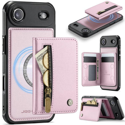 For iPhone Air JEEHOOD J12 Exquisite RFID MagSafe Zipper Card Bag Phone Case(Pink) by JEEHOOD