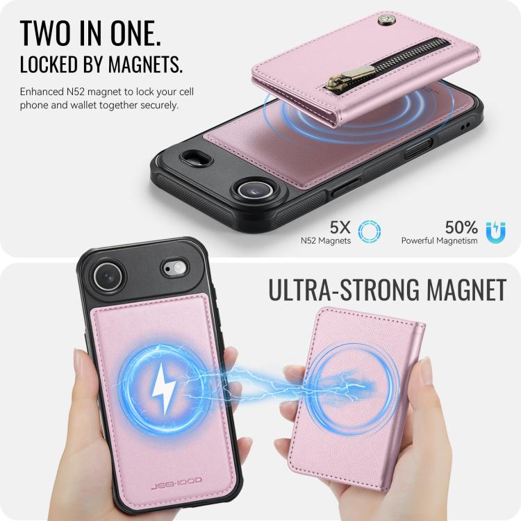 For iPhone Air JEEHOOD J12 Exquisite RFID MagSafe Zipper Card Bag Phone Case(Pink) by JEEHOOD