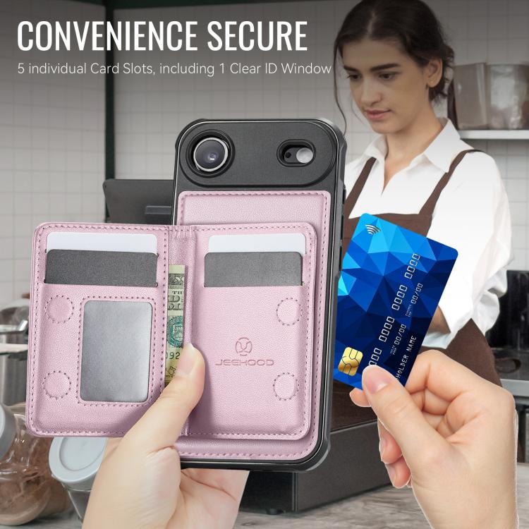 For iPhone Air JEEHOOD J12 Exquisite RFID MagSafe Zipper Card Bag Phone Case(Pink) by JEEHOOD