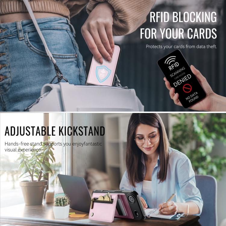 For iPhone Air JEEHOOD J12 Exquisite RFID MagSafe Zipper Card Bag Phone Case(Pink) by JEEHOOD