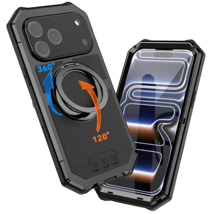 For iPhone 17 Pro Max R-JUST Life Waterproof Dustproof MagSafe Magnetic Holder Phone Case(Black) by R-JUST