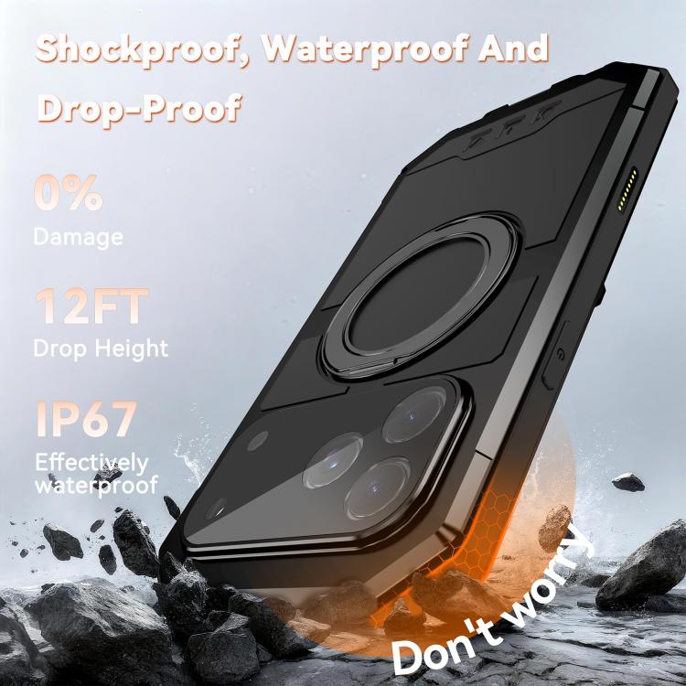 For iPhone 17 Pro Max R-JUST Life Waterproof Dustproof MagSafe Magnetic Holder Phone Case(Black) by R-JUST