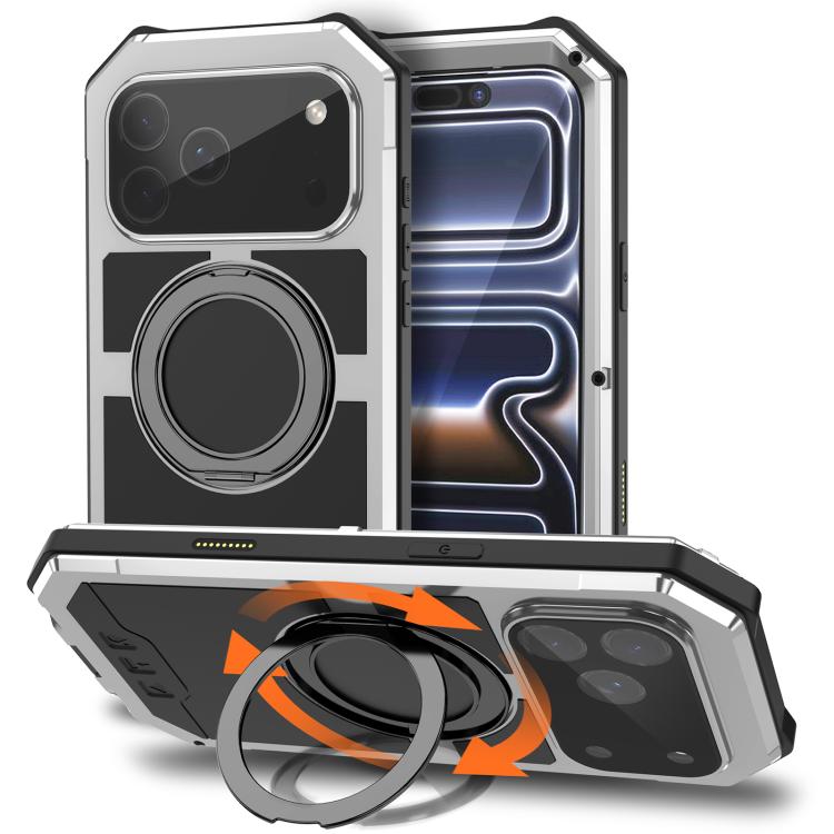 For iPhone 17 Pro Max R-JUST Life Waterproof Dustproof MagSafe Magnetic Holder Phone Case(Silver) by R-JUST