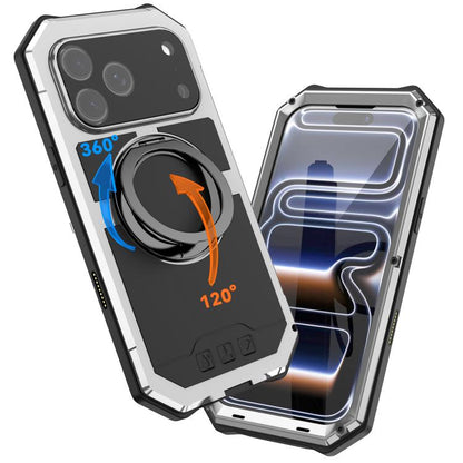 For iPhone 17 Pro Max R-JUST Life Waterproof Dustproof MagSafe Magnetic Holder Phone Case(Silver) by R-JUST