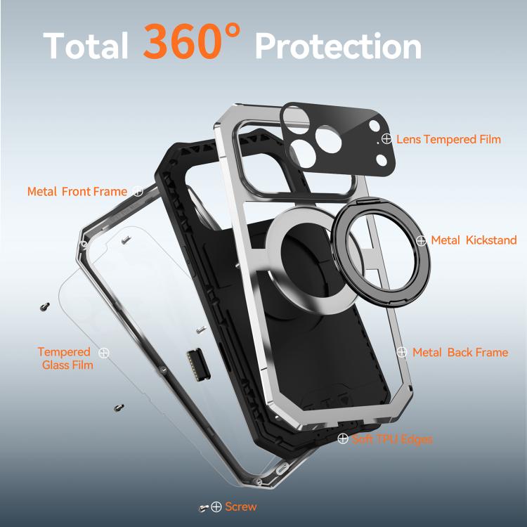 For iPhone 17 Pro Max R-JUST Life Waterproof Dustproof MagSafe Magnetic Holder Phone Case(Silver) by R-JUST