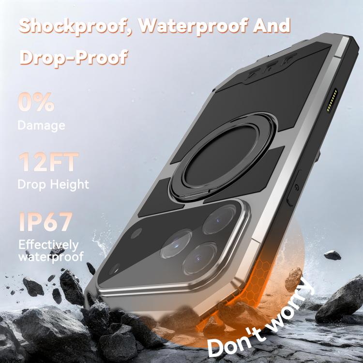 For iPhone 17 Pro Max R-JUST Life Waterproof Dustproof MagSafe Magnetic Holder Phone Case(Silver) by R-JUST