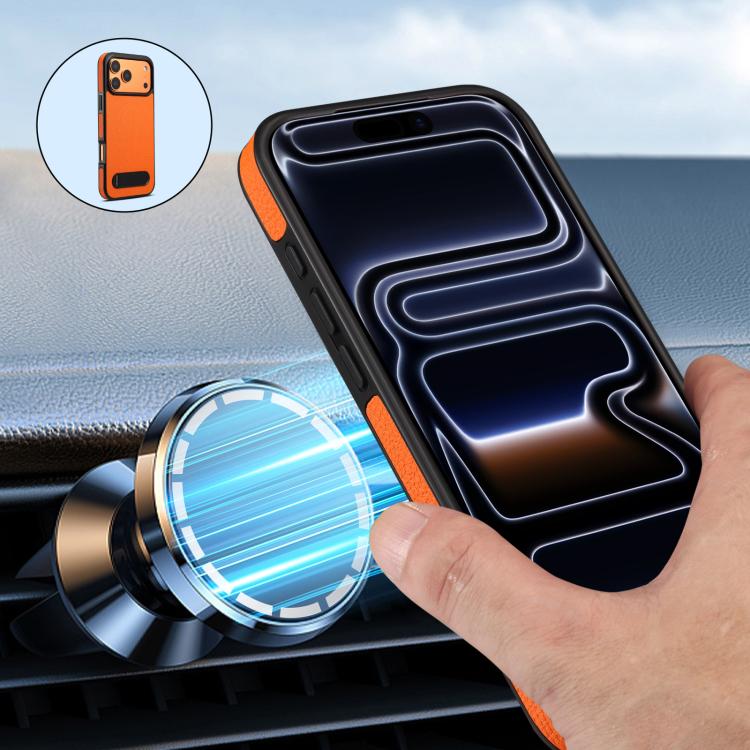 For iPhone 17 Pro Max Denior A25 Litchi Texture MagSafe Phone Case with Holder(Orange) by Denior