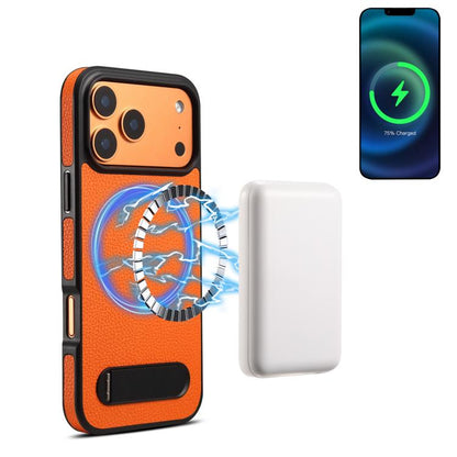 For iPhone 17 Pro Denior A25 Litchi Texture MagSafe Phone Case with Holder(Orange) by Denior