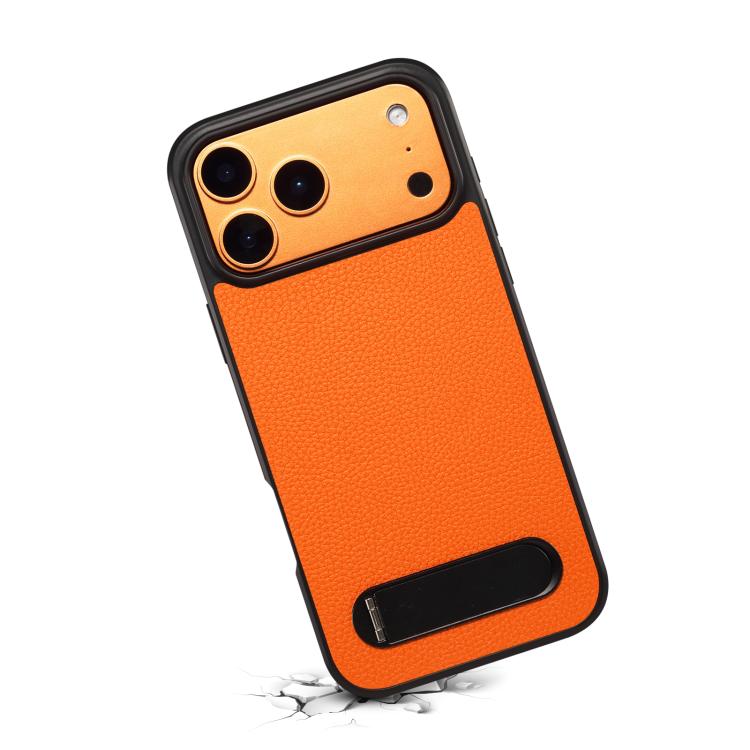 For iPhone 17 Pro Denior A25 Litchi Texture MagSafe Phone Case with Holder(Orange) by Denior