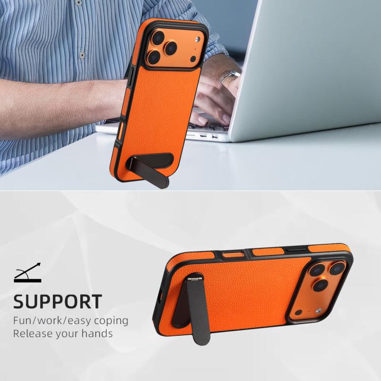 For iPhone 17 Pro Denior A25 Litchi Texture MagSafe Phone Case with Holder(Orange) by Denior