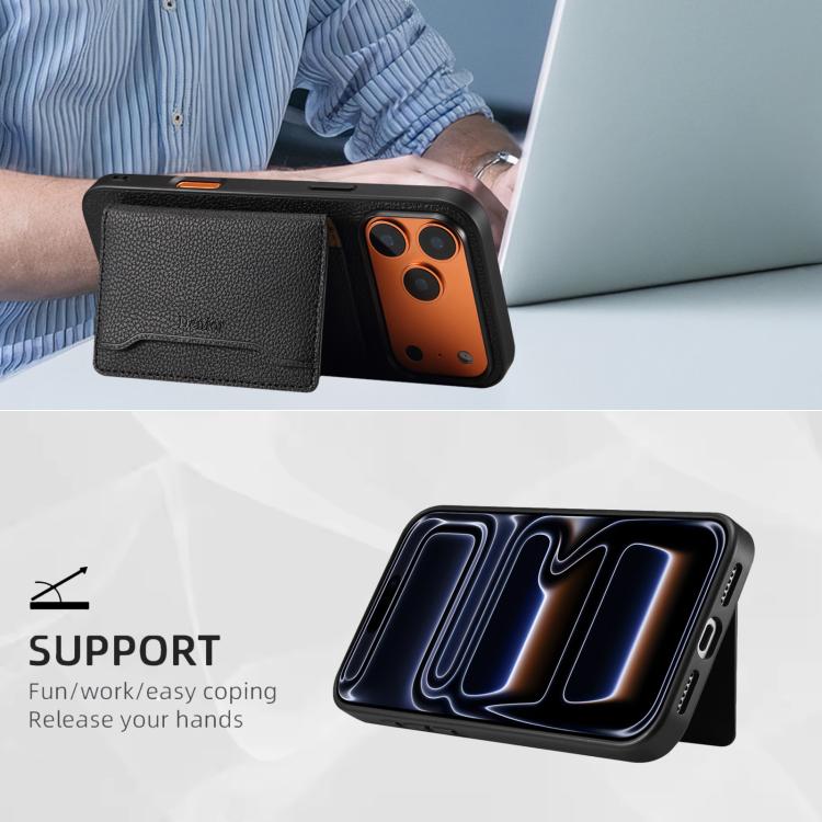 For iPhone 17 Pro Max Denior D30 Calf Texture MagSafe Card Bag Phone Case(Black) by Denior