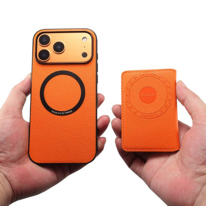 For iPhone 17 Pro Max Denior D30 Calf Texture MagSafe Card Bag Phone Case(Orange) by Denior