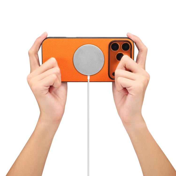 For iPhone 17 Pro Max Denior D30 Calf Texture MagSafe Card Bag Phone Case(Orange) by Denior