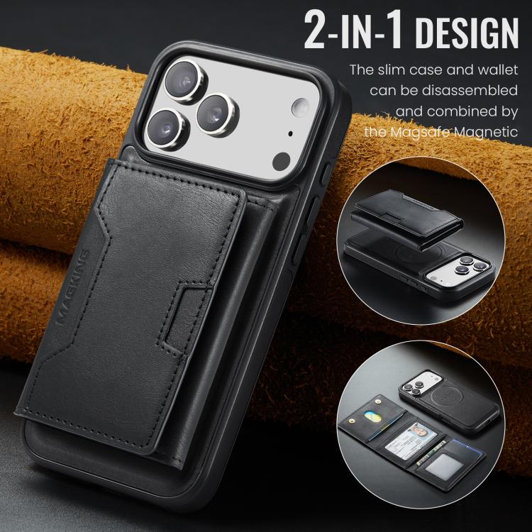 For iPhone 17 Pro Max MAGKING K4 Series MagSafe RFID Tri-fold Card Bag Detachable Phone Case(Black) by MAGKING