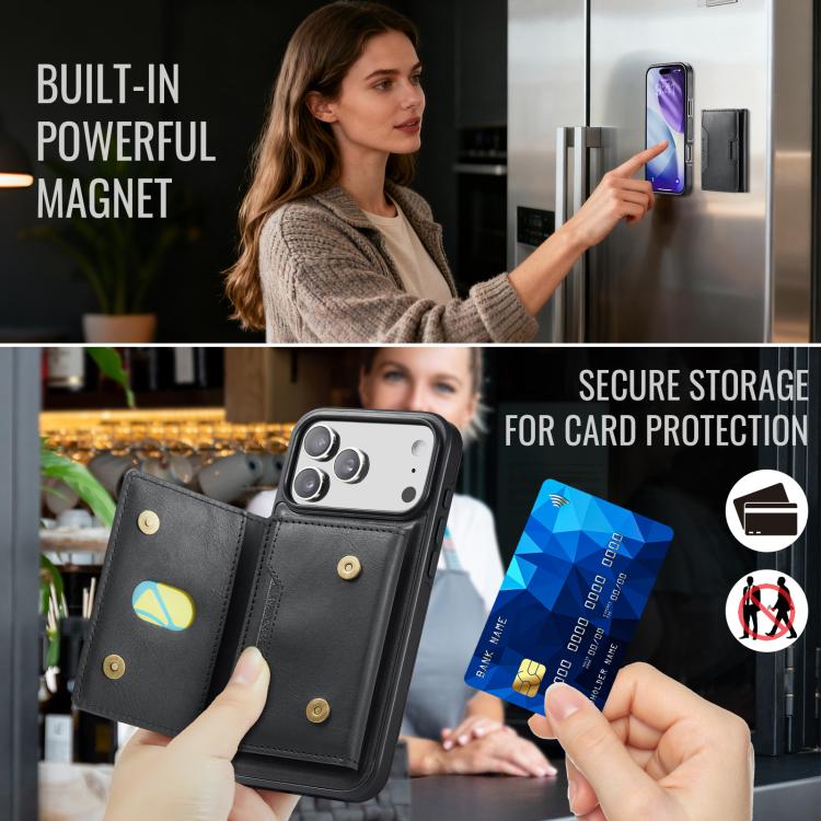 For iPhone 17 Pro Max MAGKING K4 Series MagSafe RFID Tri-fold Card Bag Detachable Phone Case(Black) by MAGKING