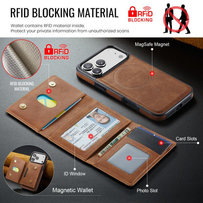 For iPhone 17 Pro Max MAGKING K4 Series MagSafe RFID Tri-fold Card Bag Detachable Phone Case(Brown) by MAGKING