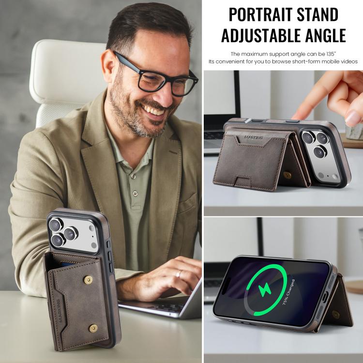 For iPhone 17 Pro Max MAGKING K4 Series MagSafe RFID Tri-fold Card Bag Detachable Phone Case(Coffee) by MAGKING