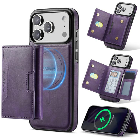 For iPhone 17 Pro Max MAGKING K4 Series MagSafe RFID Tri-fold Card Bag Detachable Phone Case(Purple) by MAGKING