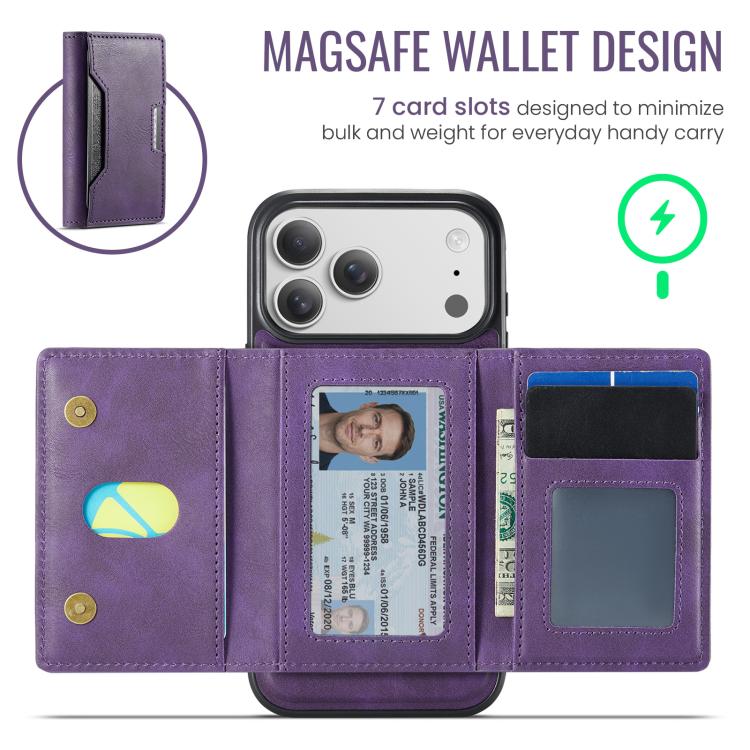 For iPhone 17 Pro Max MAGKING K4 Series MagSafe RFID Tri-fold Card Bag Detachable Phone Case(Purple) by MAGKING