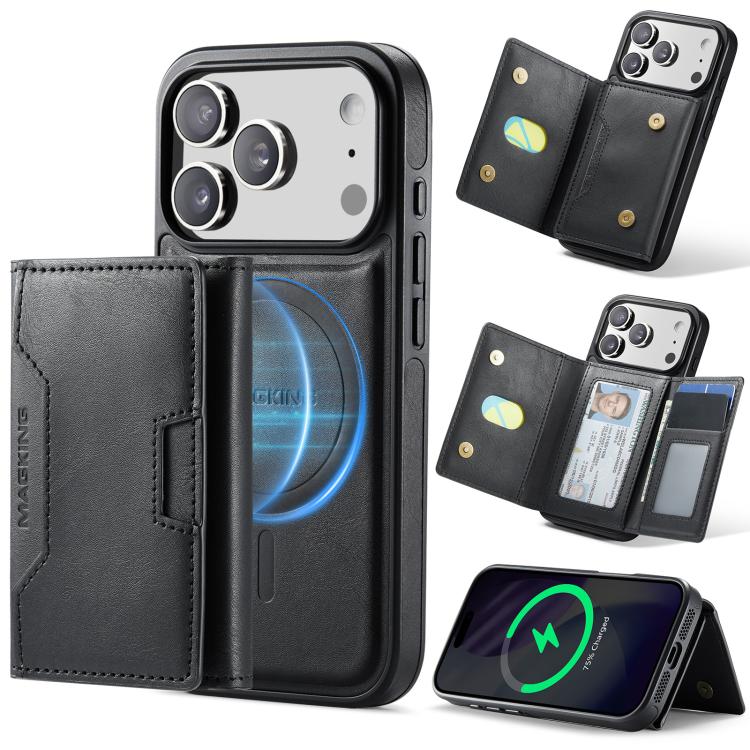 For iPhone 17 Pro MAGKING K4 Series MagSafe RFID Tri-fold Card Bag Detachable Phone Case(Black) by MAGKING