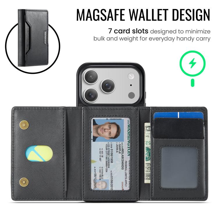 For iPhone 17 Pro MAGKING K4 Series MagSafe RFID Tri-fold Card Bag Detachable Phone Case(Black) by MAGKING