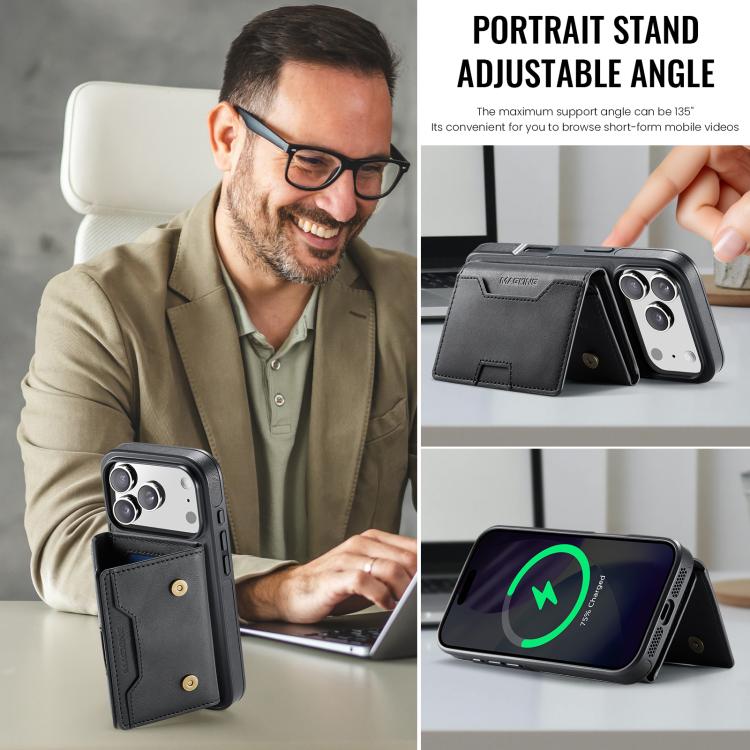 For iPhone 17 Pro MAGKING K4 Series MagSafe RFID Tri-fold Card Bag Detachable Phone Case(Black) by MAGKING