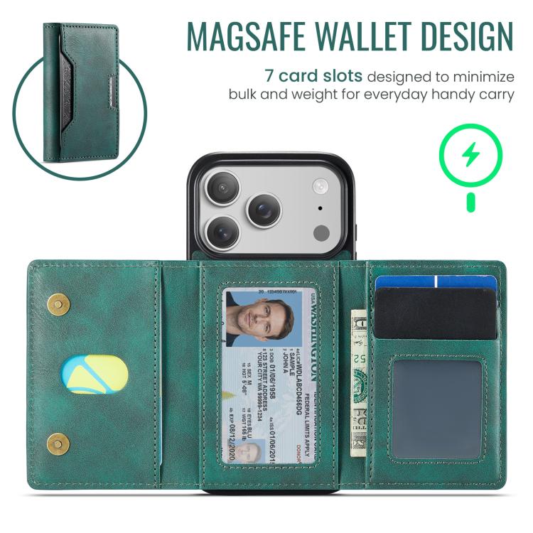 For iPhone 17 Pro MAGKING K4 Series MagSafe RFID Tri-fold Card Bag Detachable Phone Case(Green) by MAGKING