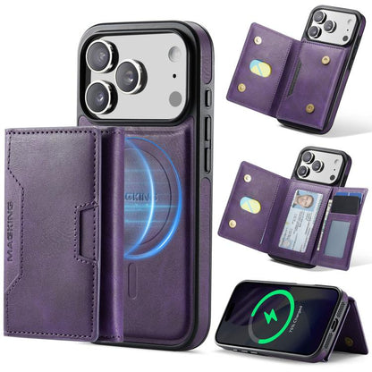 For iPhone 17 Pro MAGKING K4 Series MagSafe RFID Tri-fold Card Bag Detachable Phone Case(Purple) by MAGKING