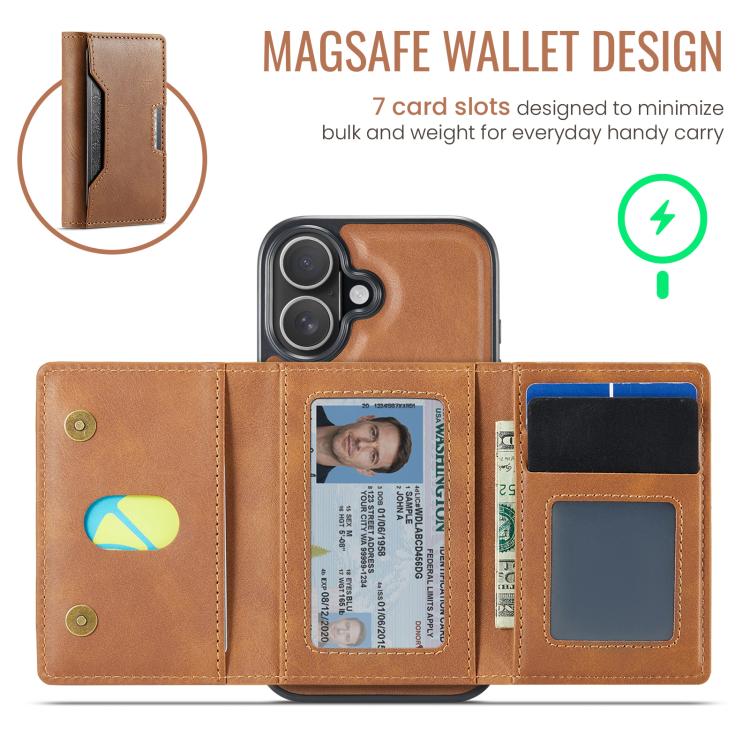 For iPhone 17 MAGKING K4 Series MagSafe RFID Tri-fold Card Bag Detachable Phone Case(Brown) by MAGKING