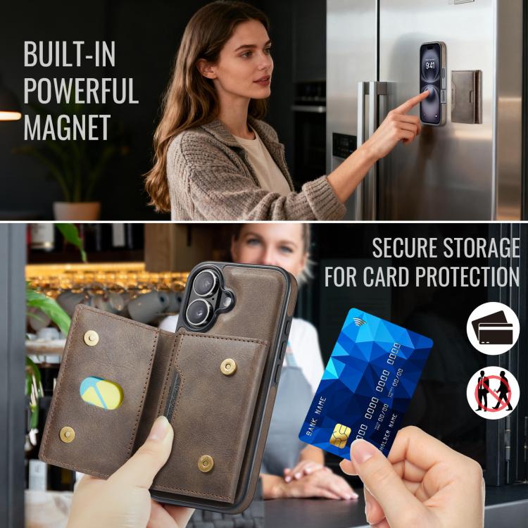 For iPhone 17 MAGKING K4 Series MagSafe RFID Tri-fold Card Bag Detachable Phone Case(Coffee) by MAGKING