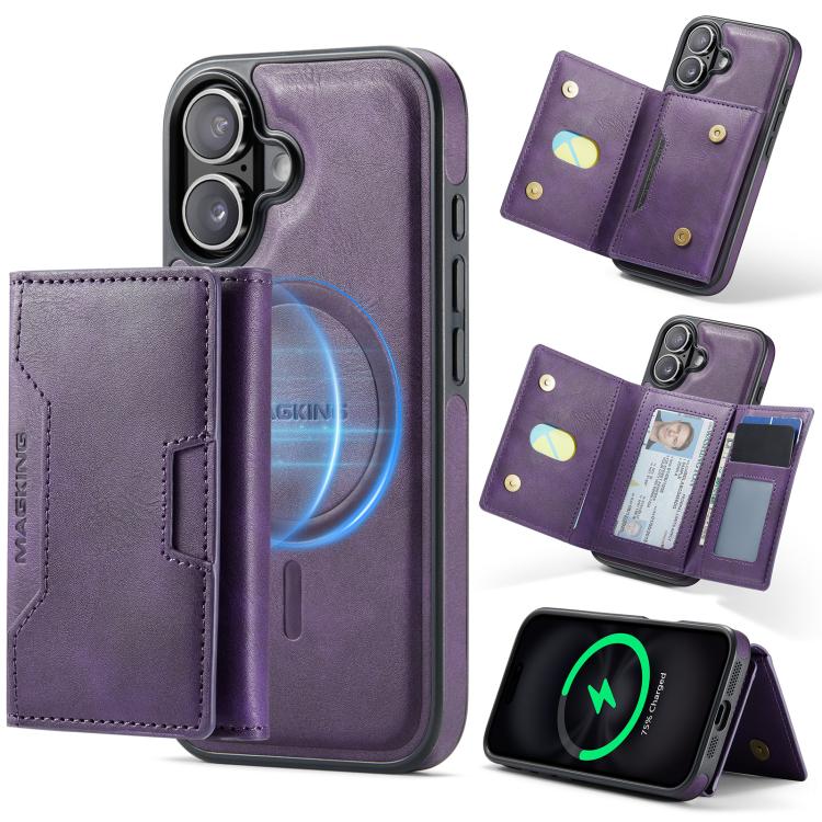 For iPhone 17 MAGKING K4 Series MagSafe RFID Tri-fold Card Bag Detachable Phone Case(Purple) by MAGKING
