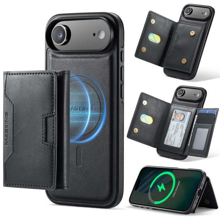 For iPhone Air MAGKING K4 Series MagSafe RFID Tri-fold Card Bag Detachable Phone Case(Black) by MAGKING