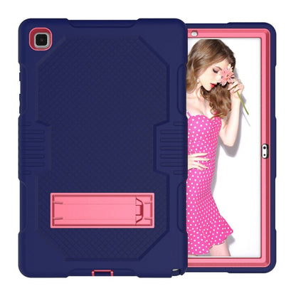 For Samsung Galaxy Tab A7 10.4 (2020) T500 / T505 Contrast Color Robot Shockproof Silicon + PC Protective Case with Holder & Pen Slot(Navy Blue Rose) by bashfashion
