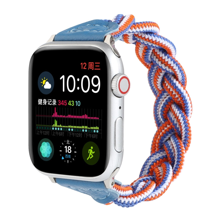 Elastic Woven Watch Band For Apple Watch Ultra 49mm&Watch Ultra 2 49mm / Series 9&8&7 45mm / SE 3&SE 2&6&SE&5&4 44mm / 3&2&1 42mm, Length:120mm(Blue White Orange) by bashfashion