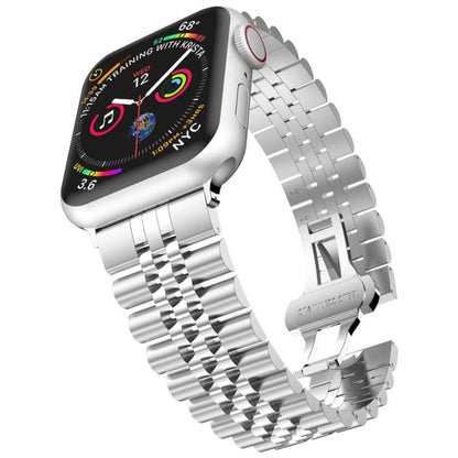 Metal Five Baht Replacement Steel Watch Band For Apple Watch Ultra 49mm&Watch Ultra 2 49mm / Series 9&8&7 45mm / SE 3&SE 2&6&SE&5&4 44mm / 3&2&1 42mm(Silver) by bashfashion