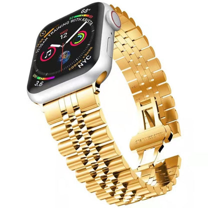 Metal Five Baht Replacement Steel Watch Band For Apple Watch Ultra 49mm&Watch Ultra 2 49mm / Series 9&8&7 45mm / SE 3&SE 2&6&SE&5&4 44mm / 3&2&1 42mm(Gold) by bashfashion