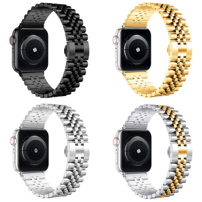 Metal Five Baht Replacement Steel Watch Band For Apple Watch Series 9&8&7 41mm / SE 3&SE 2&6&SE&5&4 40mm / 3&2&1 38mm(Gold) by bashfashion