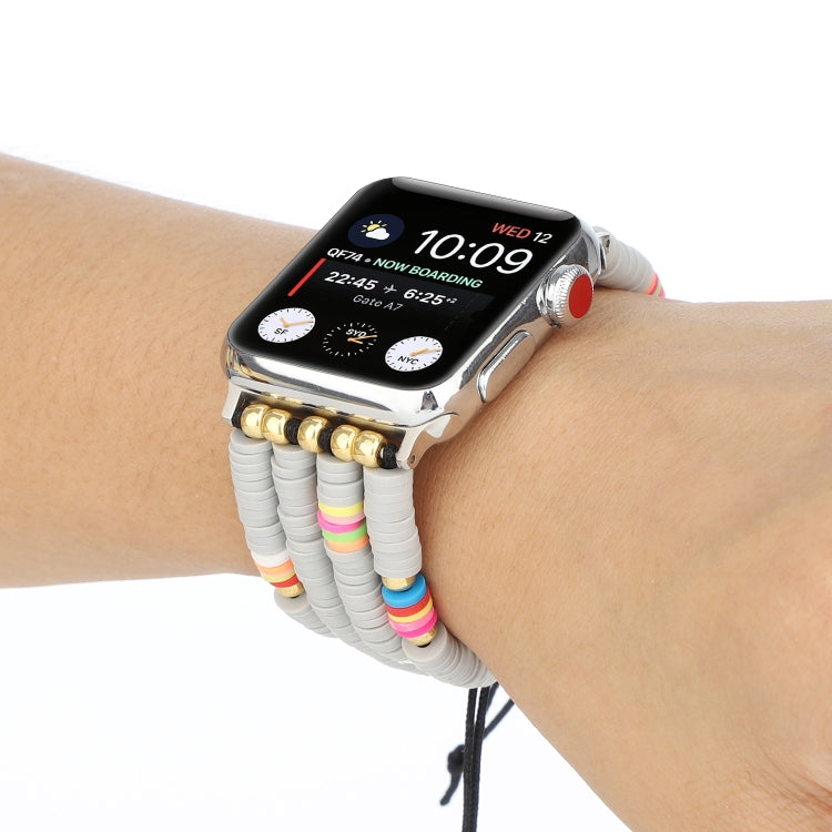 Bohemian Style Soft Ceramic Beaded Strap For Apple Series 7 41mm / 6 & SE & 5 & 4 40mm / 3 & 2 & 1 38mm(Grey) by bashfashion