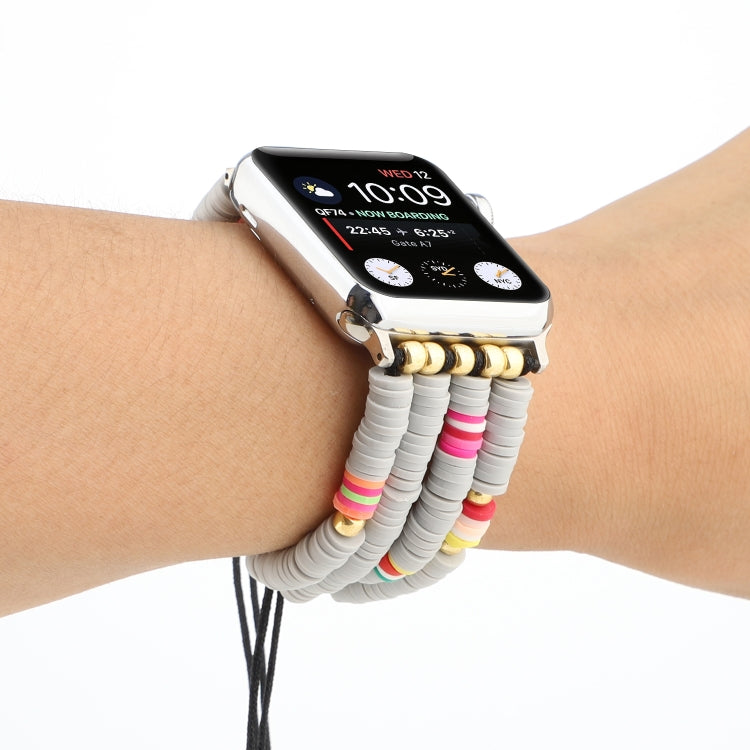 Bohemian Style Soft Ceramic Beaded Strap For Apple Series 7 45mm / 6 & SE & 5 & 4 44mm / 3 & 2 & 1 42mm(Grey) by bashfashion